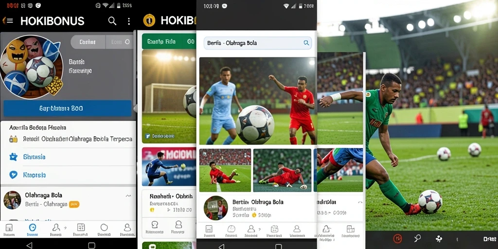 Antarmuka HOKIBONUS menampilkan berita olahraga bola terkini.