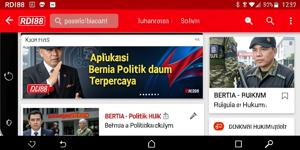 Antarmuka aplikasi RDI88 dengan fitur berita politik dan hukum.