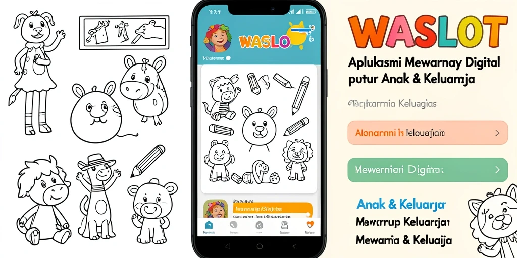 Antarmuka aplikasi WASLOT menampilkan gambar mewarnai yang beraneka ragam.